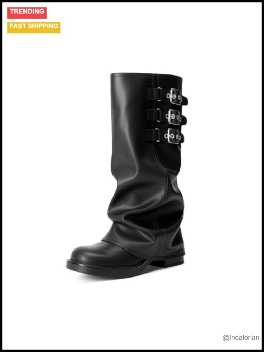 Faux Leather Fold-Over Knee High Boots Square Toe Slip-On Women's